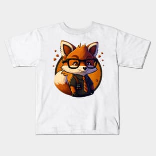 Smart cute cartoon fox with glasses Kids T-Shirt